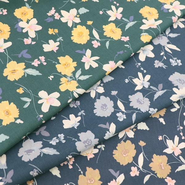 竺仙　　綿紬　綿１００% 花柄生地 ベージュ×ネイビー 大特価処分】生地 インド製 スラブ花柄プリント (3)（割引クーポン