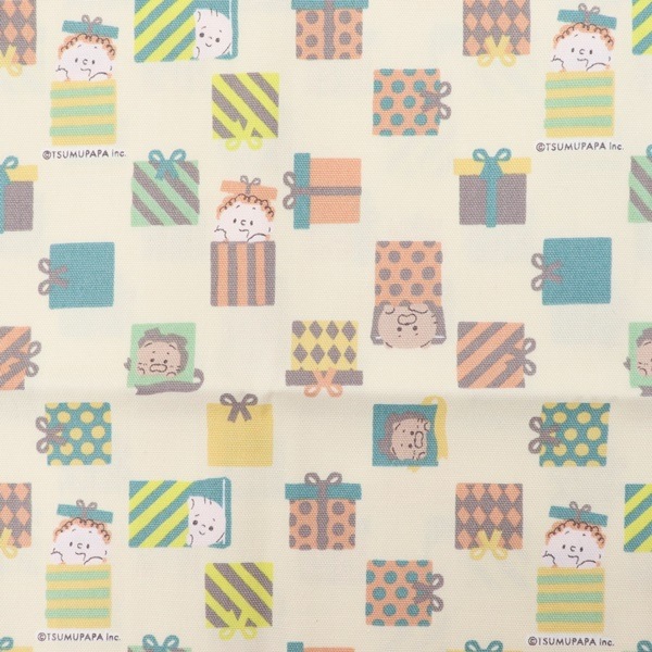 生地 つむぱぱ オックス プリント ギフトボックス柄 【50cm