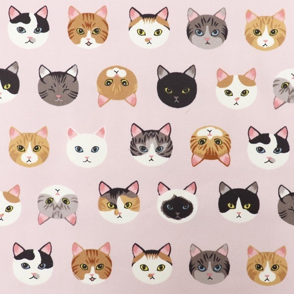 生地 ねこ柄オックスプリント 猫フェイス柄 DR15152 | 手芸