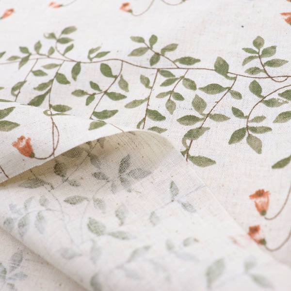 商談中　1m 麻100%　シーチング　花柄　生成り系　生地　はぎれ ナカ貿易株式会社 ⁄ Naka Trading Co., Ltd. ⁄ 和柄シリーズ 2900-1