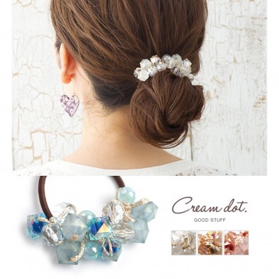 【ゆうパケット】ヘアゴム ビーズ クリアカラー 多面カット ミラーボール アクセサリー シンプル 上品 カジュアル 大人 オフィス まとめ髪 ヘアアレンジ ホワイト ベージュ アクア ベリー 春夏 小
