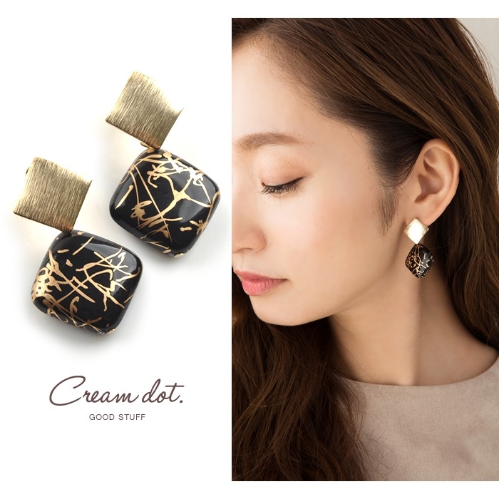 【ゆうパケット】ピアス チタンポスト 金属アレルギー スタッドピアス プレート スクエア 四角 モチーフ メタル ゴールド ブラック マーブル ビーズ コーデ カジュアル お呼ばれ アクセサリー シン