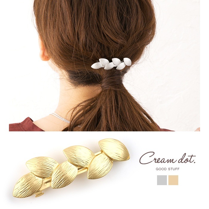 【ゆうパケット】バレッタ ヘアアクセ メタルプレート リーフモチーフ 木の葉 ゴールド シルバー オフィス まとめ髪 簡単 アレンジ オールシーズン シンプル 上品 お呼ばれ デイリー 大人 カジュア