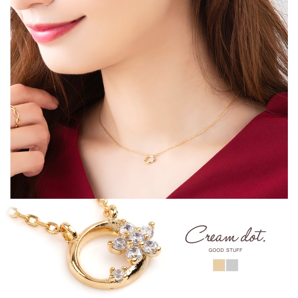 【ゆうパケット】ネックレス レディース シンプル ショートネックレス ビジューフラワー チェーン 花 サークル 大人 上品 エレガント 華奢 シンプル フェミニン オフィス 通勤 きれいめ ゴールド 
