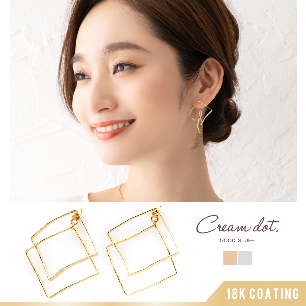 【ゆうパケット】ピアス 金属アレルギー ニッケルフリー チタンポスト レディース ブランド バックキャッチ ひし形フレーム メタル クロス 交差 テクスチャ加工 大人 上品 エレガント フェミニン ゴ