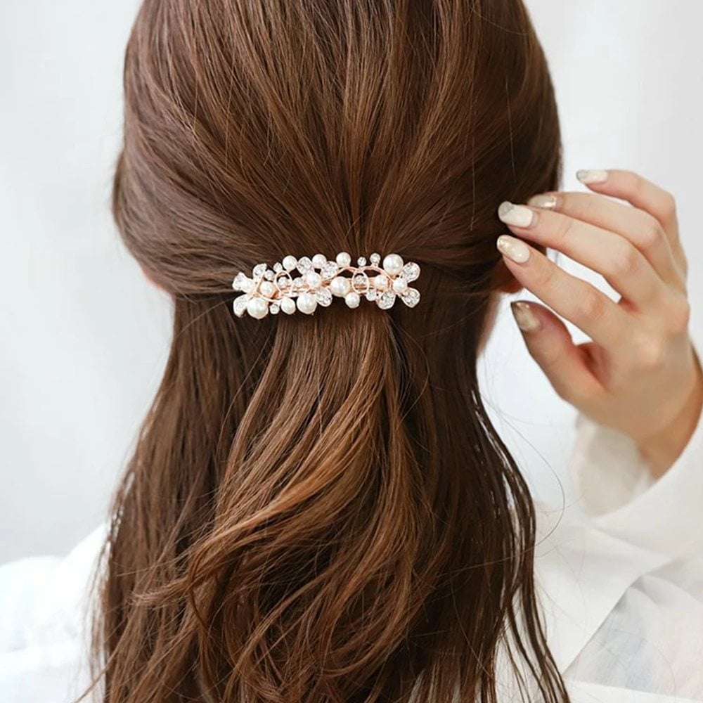 美品　アッカ　バレッタ　ヘアクリップ ゴールド アイボリー 約10cm ロゴ ゆうパケット】 バレッタ ヘアクリップ ヘアアクセサリー 髪留め