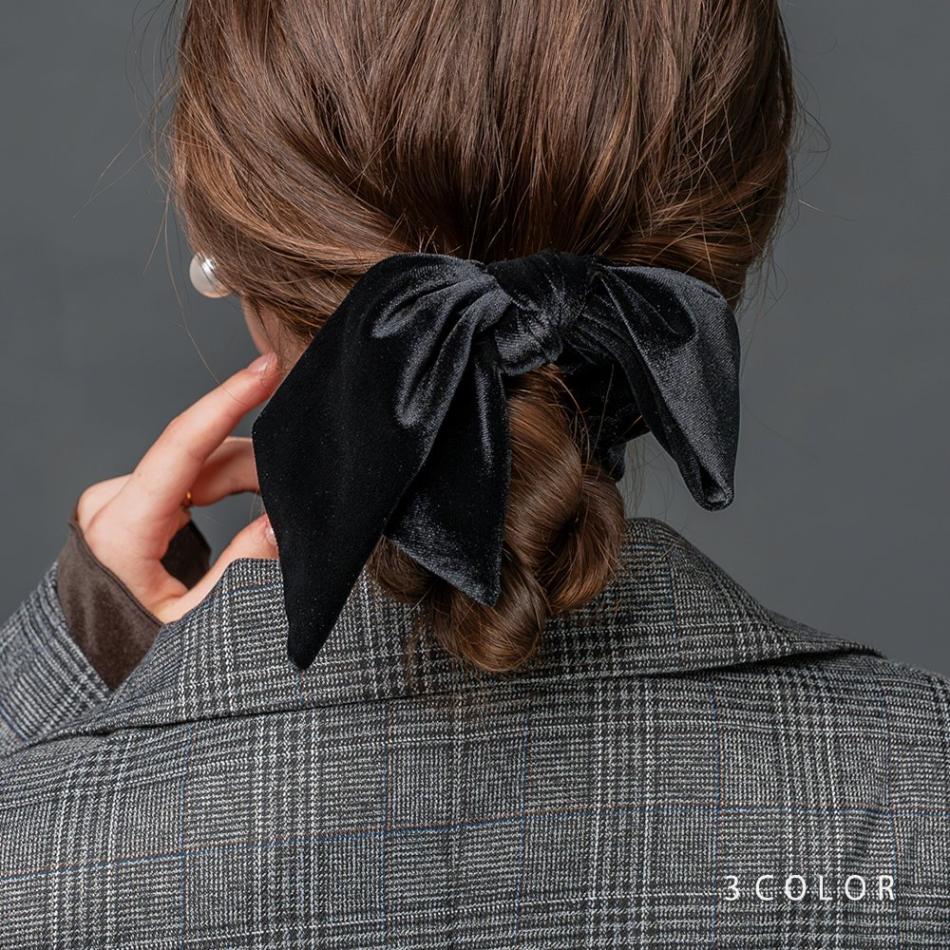 acca リボン ベロア シュシュ ポニー ネイビー acca リボン ベロア シュシュ ポニー ネイビー