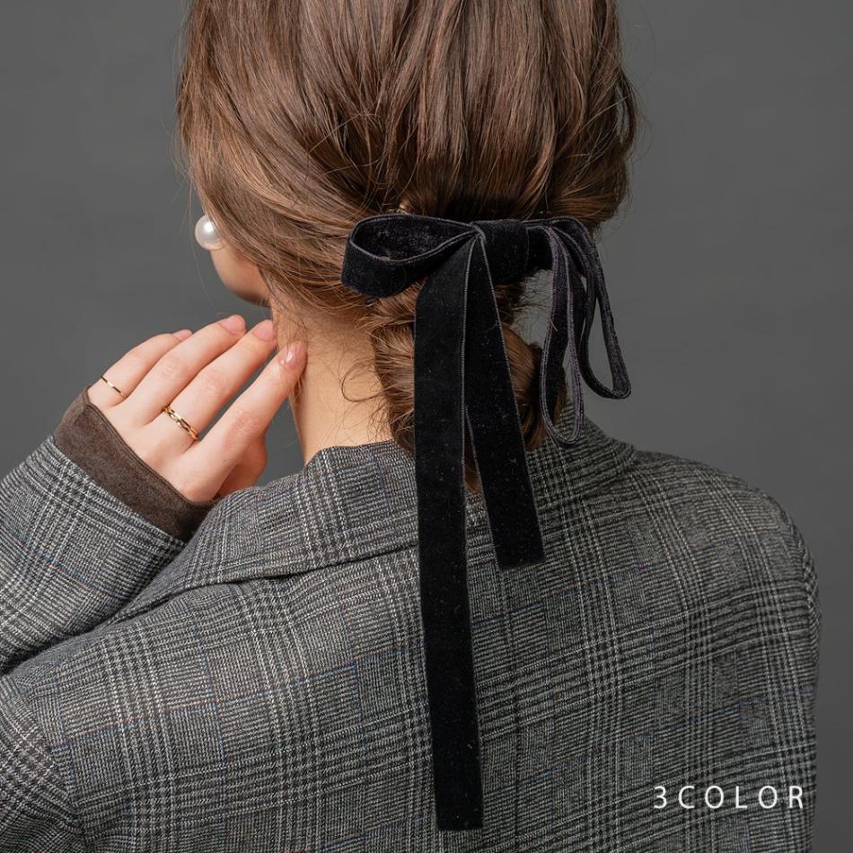 ゆうパケット】 バレッタ ベロア リボン ベルベット 光沢