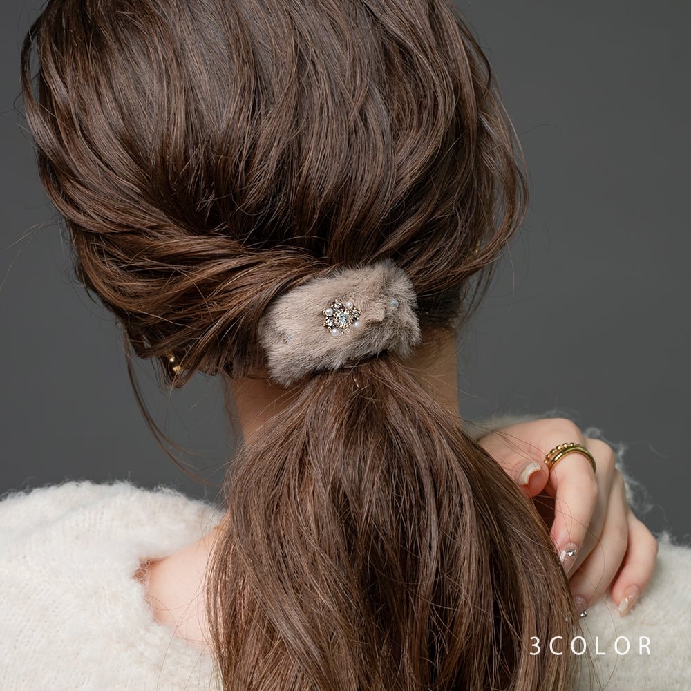 ゆうパケット】 ポニーフック ヘアゴム フェイクファー ビジュー