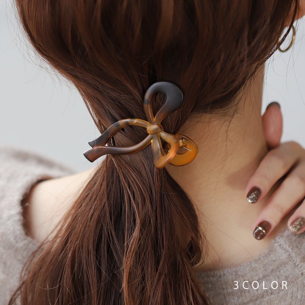 バンスクリップ ヘアクリップ レディース リボン マット 艶消し カーブ