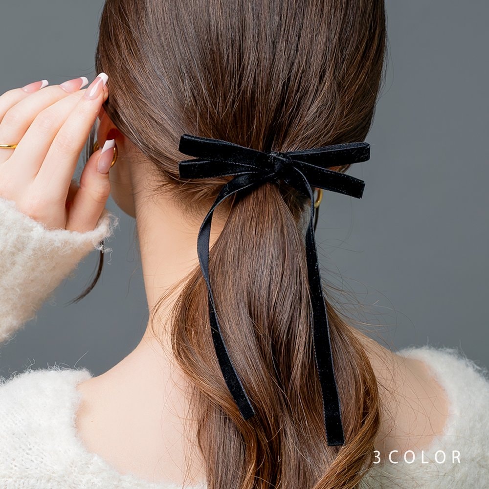 ゆうパケット】 ポニーフック ベロア リボン 2重 ベルベット ロング