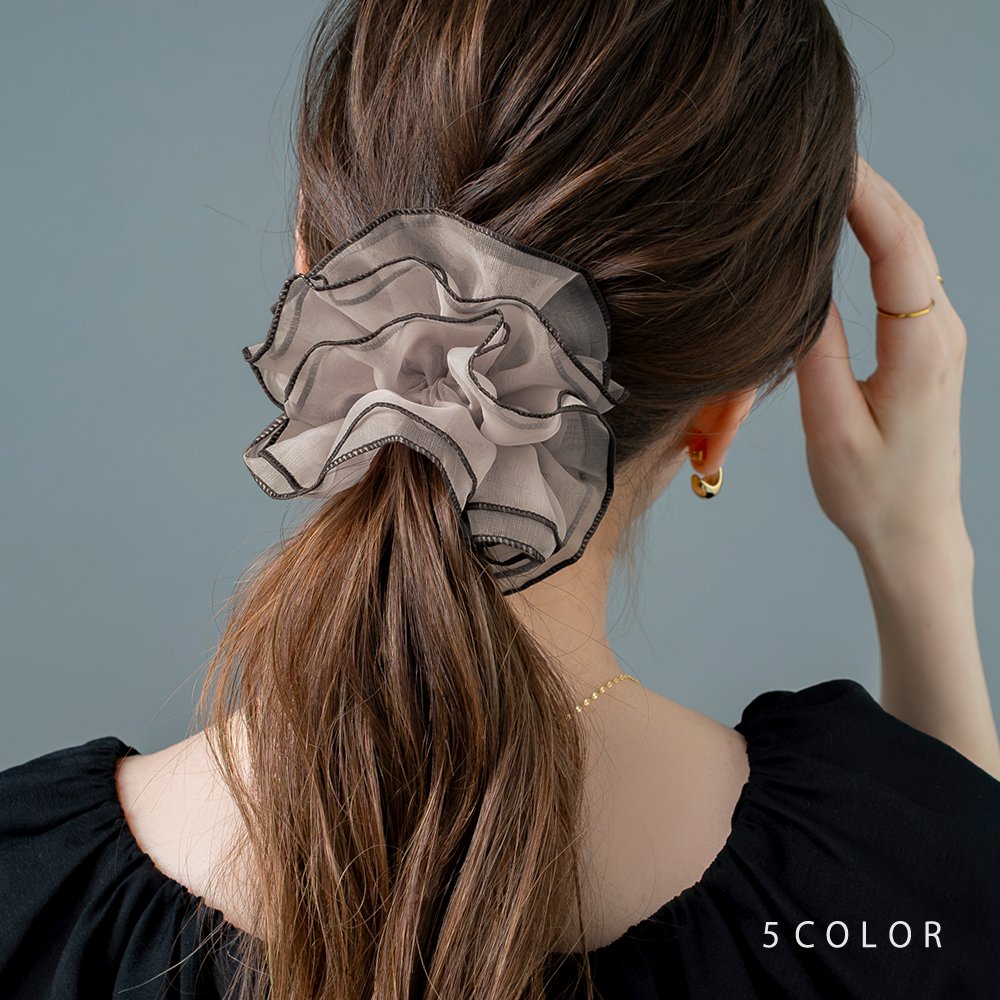 ゆうパケット】 シュシュ オーガンジー パイピング 大人色 透け