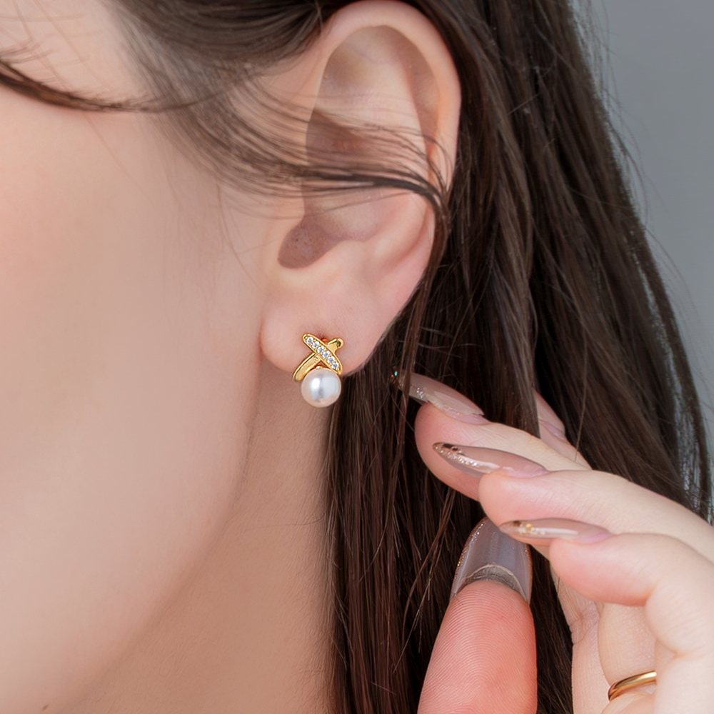 関税/送料込み【BELLGIO】バゲットクロスピアス ゆうパケット】 ピアス 金属アレルギー ニッケルフリー 18k