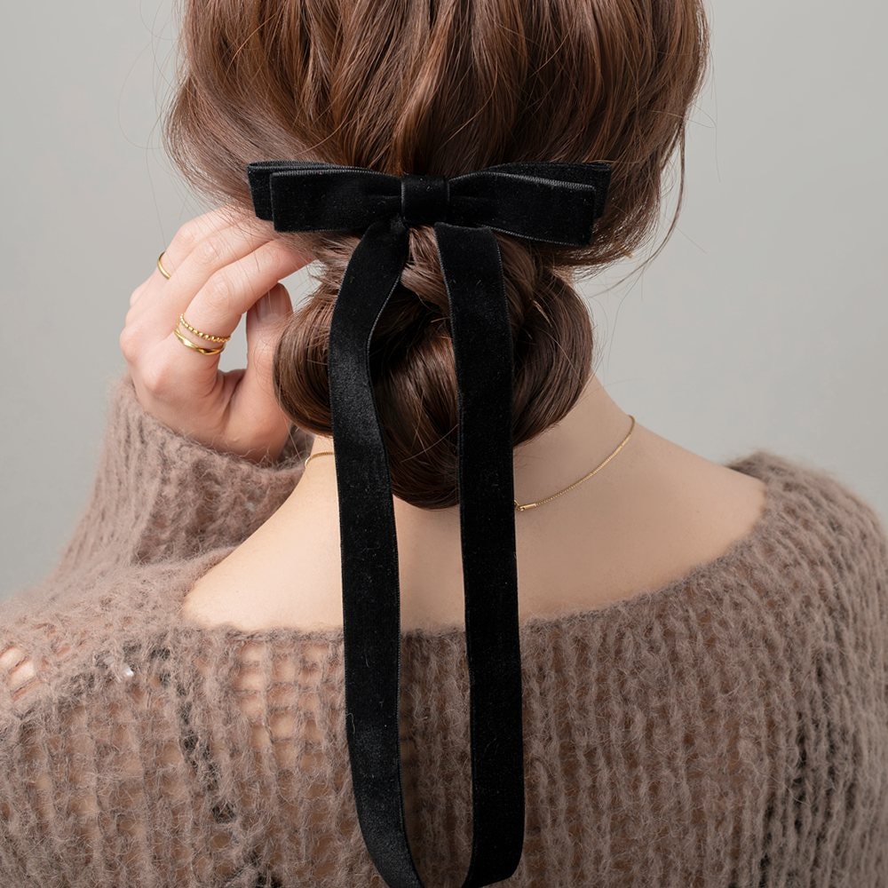 ゆうパケット】 バレッタ ロングリボン ベロア ベルベット 光沢感