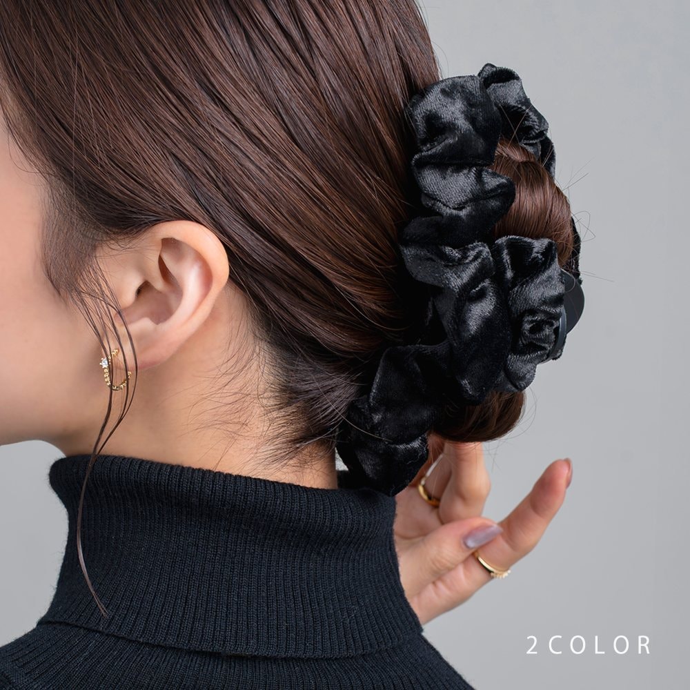 定形外郵便】 バンスクリップ ヘアクリップ ベロア フリル ベルベット