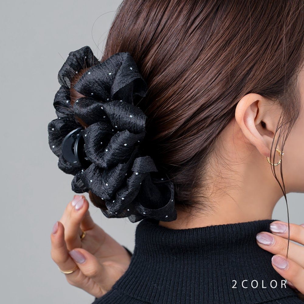 定形外郵便】 バンスクリップ ヘアクリップ シフォン フリル