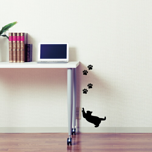 ねこ ウォールステッカー 02【猫 キャット cat モノクロ】【白縁取り有】