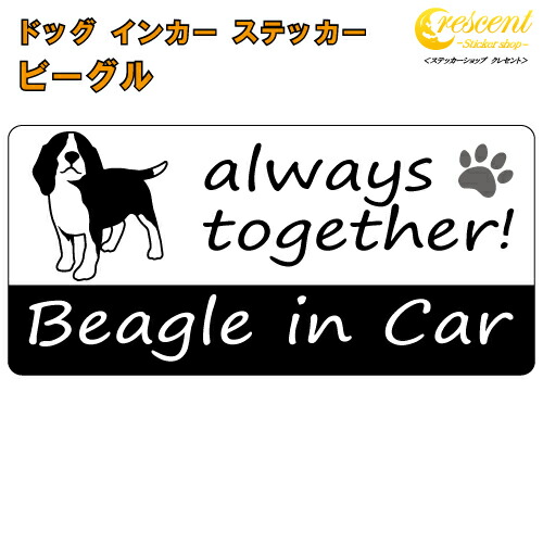 ビーグル beagle in Car ステッカー プリントタイプ 【dog in car ドッグ インカー 犬 シール デカール】【文字変更可】