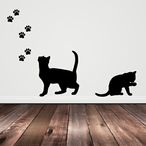 ねこ ウォールステッカー 01【猫 キャット cat モノクロ】【白縁取り有】