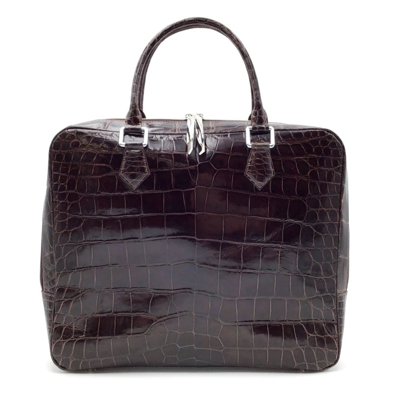 クロコダイル　ビジネスバッグ　ブリーフケース　ダークブラウン