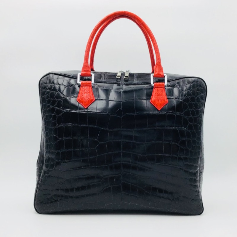クロコダイル　ビジネスバッグ　ブリーフケース　ブラック・レッド
