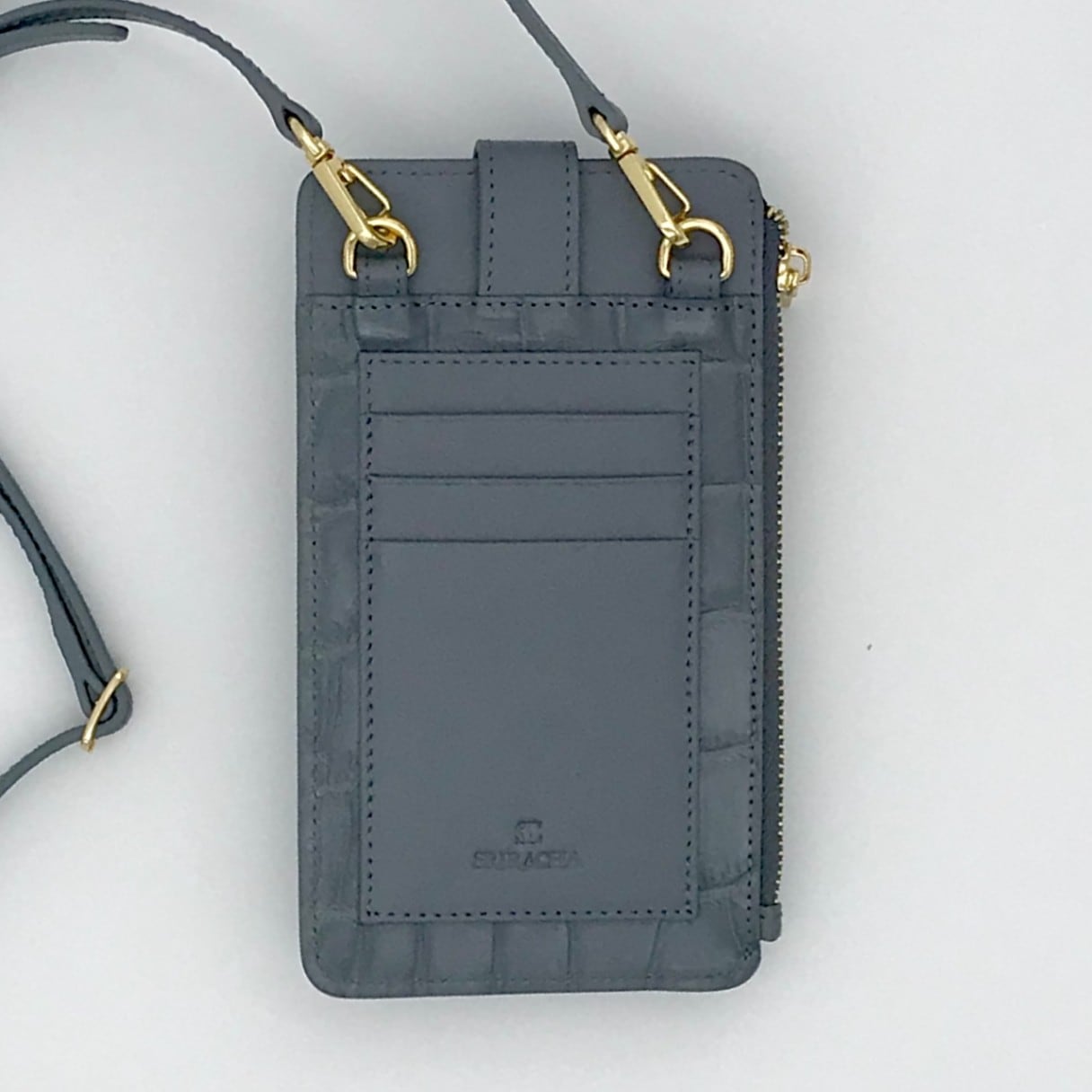 クロコダイル風スマホケースショルダー クロコダイル ショルダーストラップ付スマホケース グレー