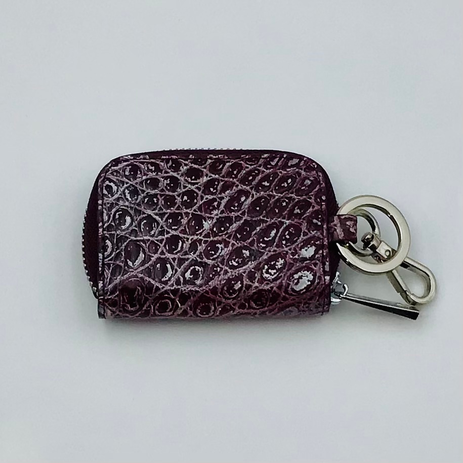 クロコダイル　キーケース　ワインレッド　ラウンドファスナー(シルバー)