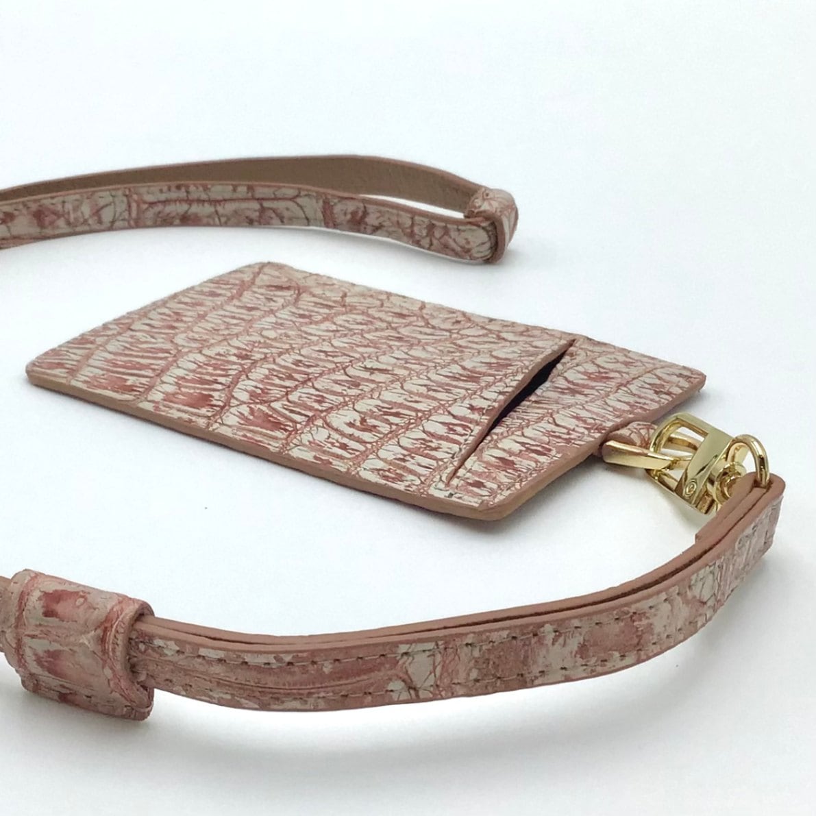 クロコダイル　ストラップ付パスケース　レッド