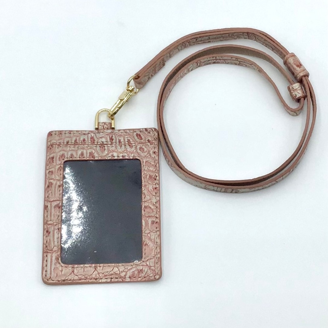 クロコダイル　ストラップ付パスケース　レッド