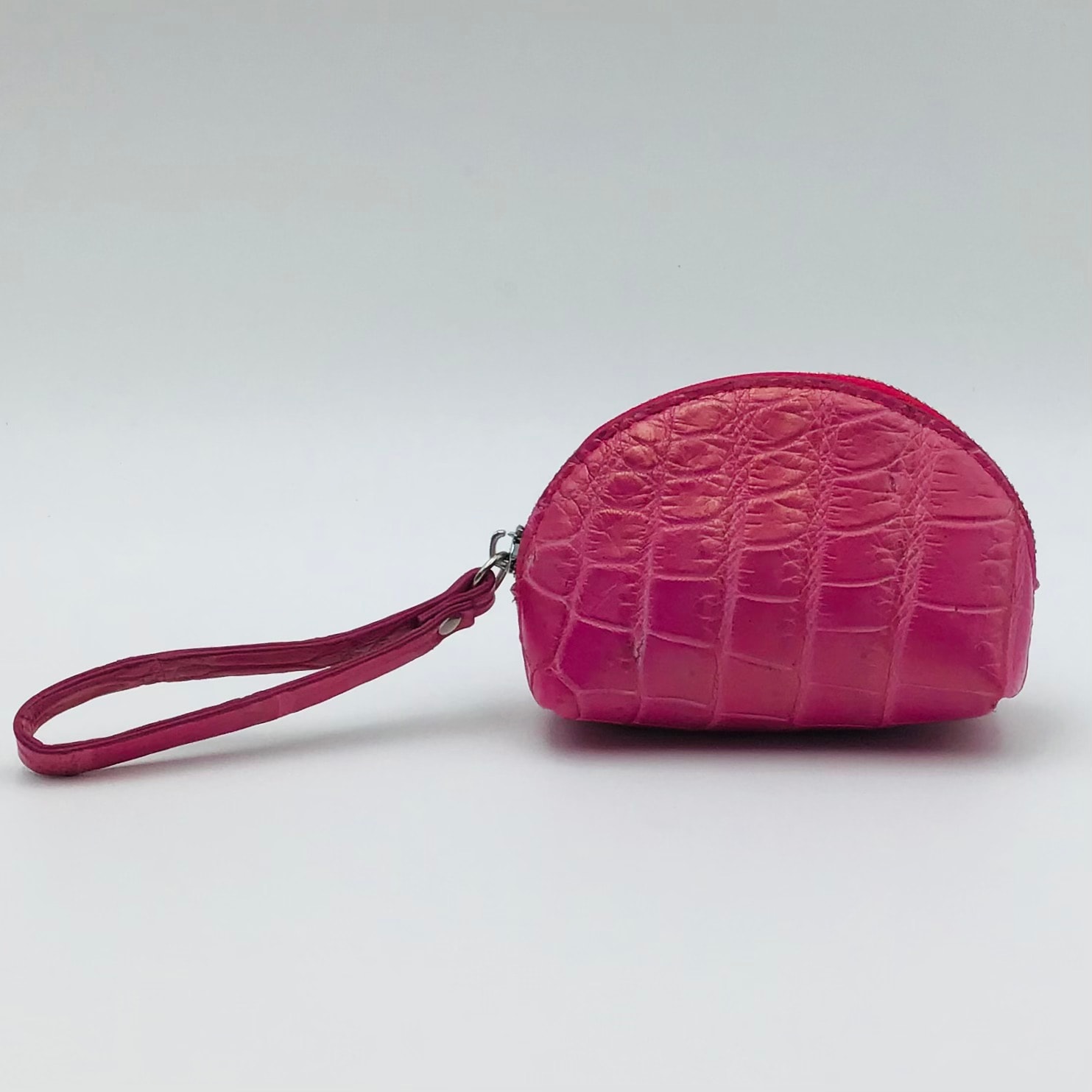 クロコダイル　ミニポーチ　ストラップ付　ピンク