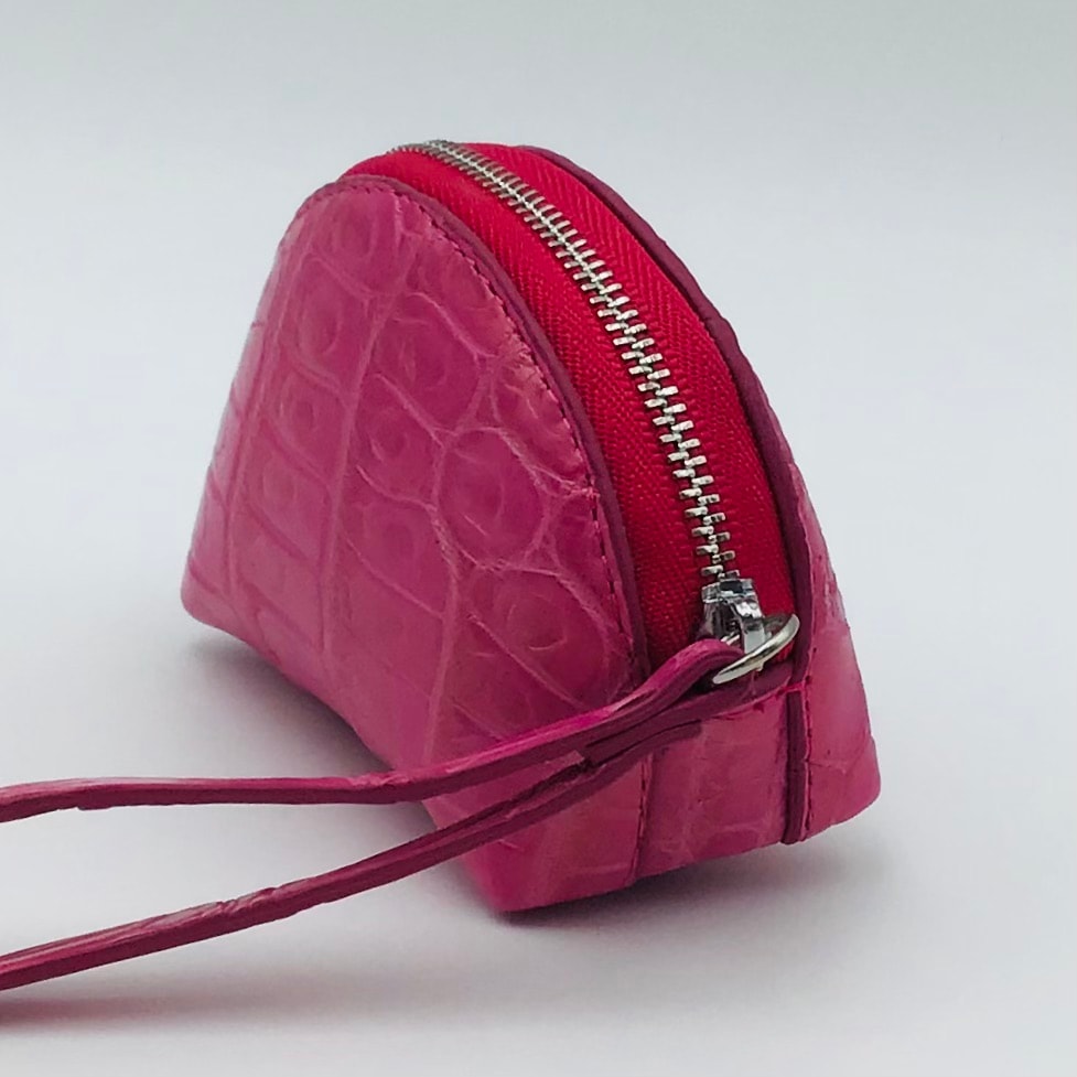 クロコダイル　ミニポーチ　ストラップ付　ピンク