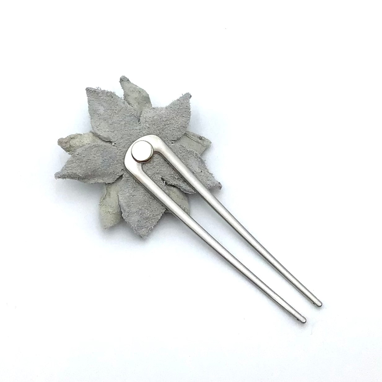 クロコダイル　レザーフラワー　ヘアーアクセサリー　かんざしB-LightGray01