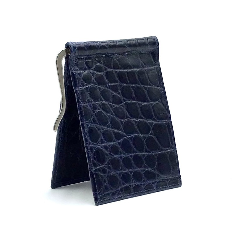 クロコダイル　マネークリップ　二つ折ウォレット　Navy Black