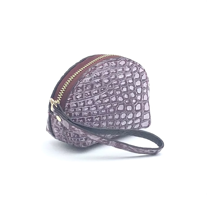 クロコダイル　ミニポーチ　ストラップ付　ワインレッド