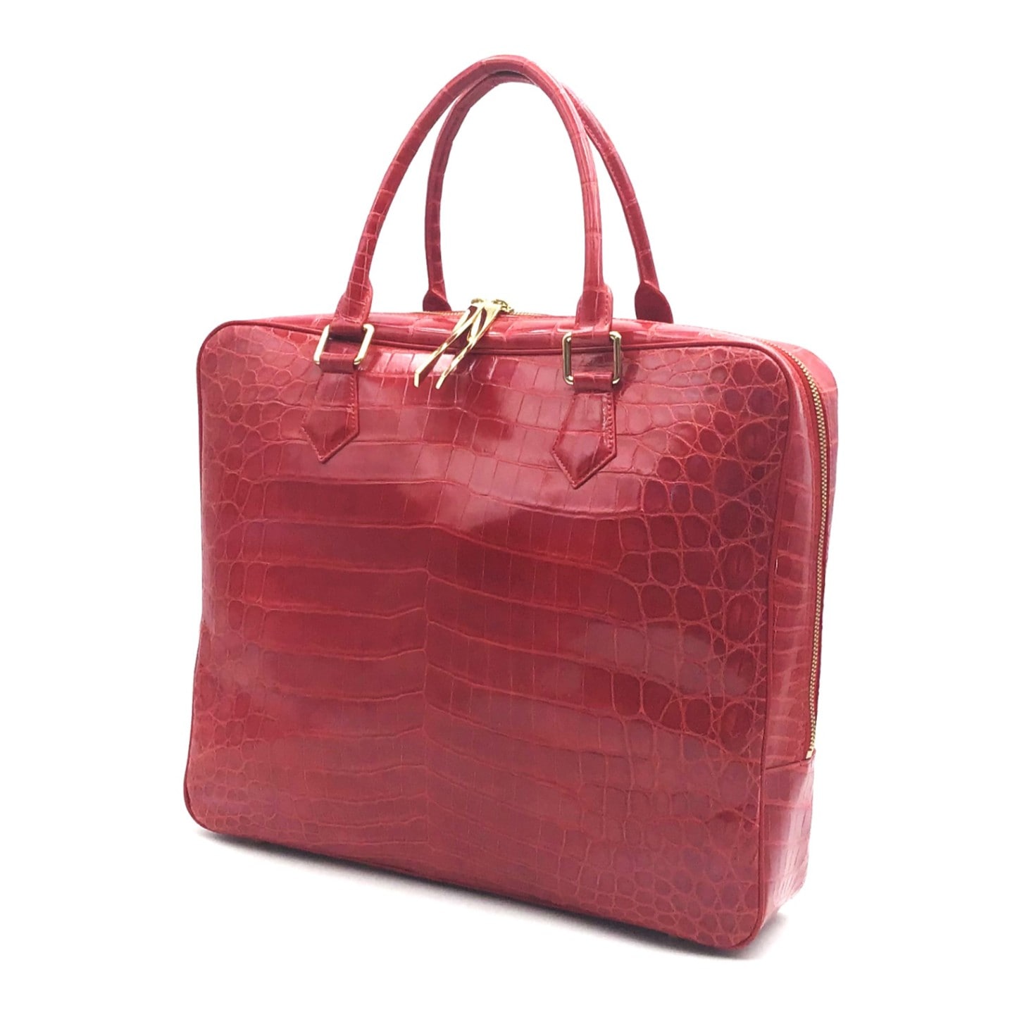 【中古・美品】クロコダイル　ビジネスバッグ　ブリーフケース　レッド