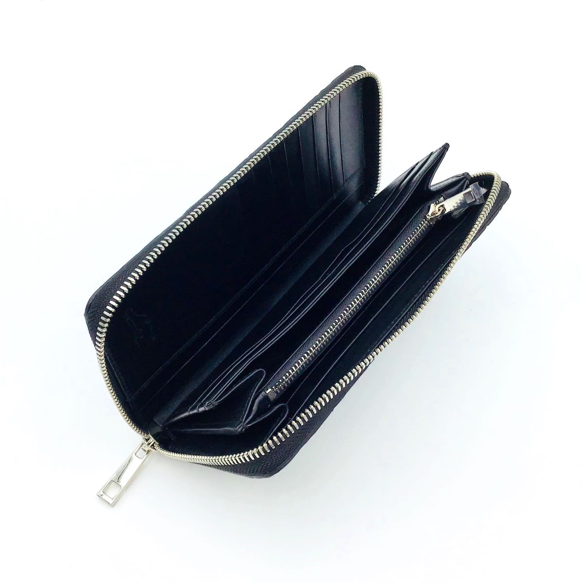 クロコダイル　長財布　ブラック　ラウンドファスナー(シルバー)