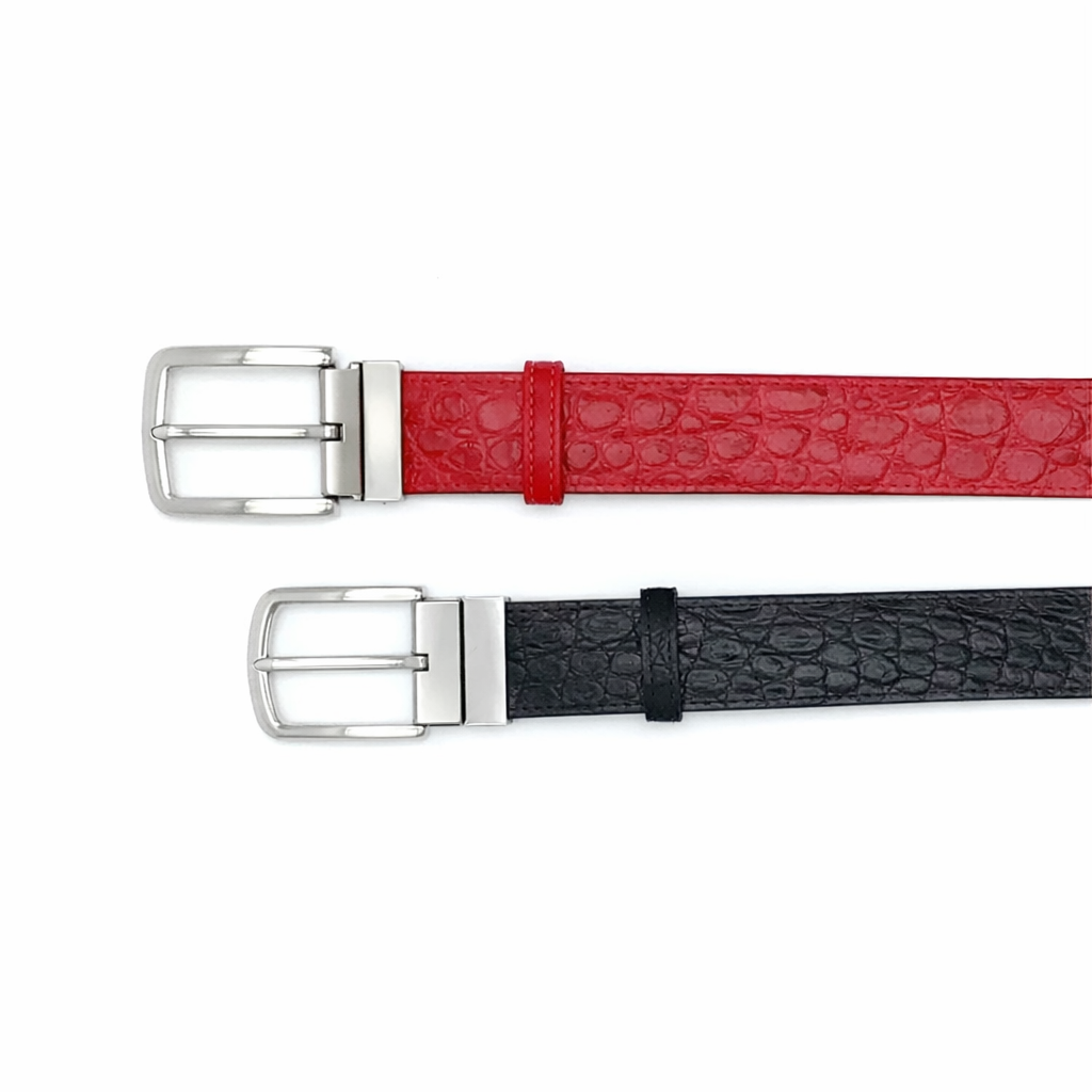 クロコダイル　メンズベルト　リバーシブルBlack/Red（バックル.シルバー）