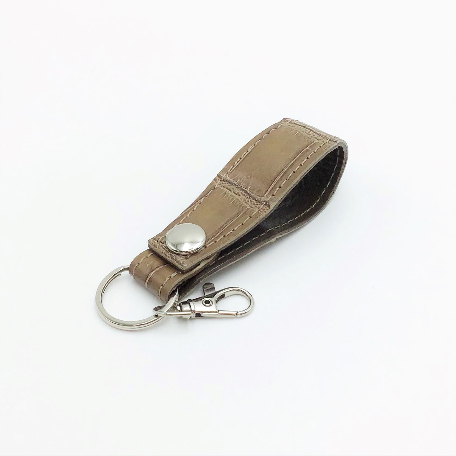 ループキーホルダー　キーリング　クロコダイル　本革　ブラウン　シルバー　02