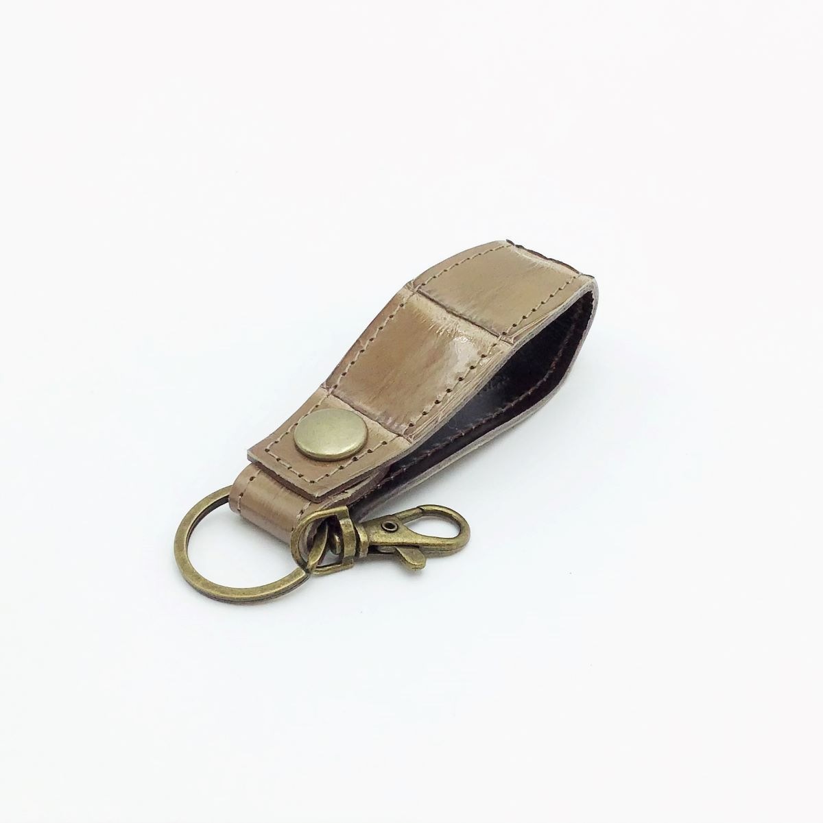 ループキーホルダー　キーリング　クロコダイル　本革　ブラウン　アンティークゴールド　03