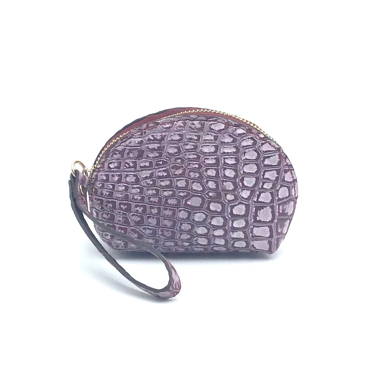 クロコダイル　ミニポーチ　ストラップ付　ワインレッド