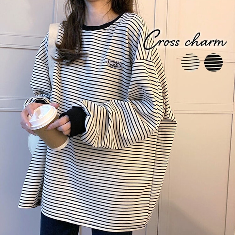 トレーナー 長袖 ボーダー オーバーサイズ ストリート メンズ レディース ユニセックス トップス 大人 おしゃれ 韓国 ファッション スエット レディース カットソー プルオーバー 大きいサイズ 韓国ファッション ボーダー