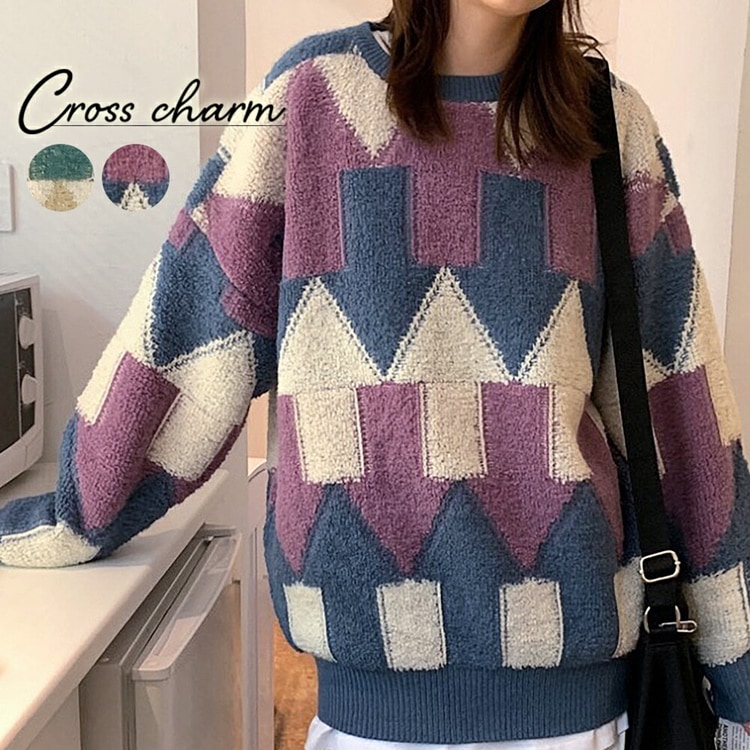 シンプル ニット セーター 大人 お洒落 韓国 カジュアル 4色 A Cross charm official store | ニット セーター レディース