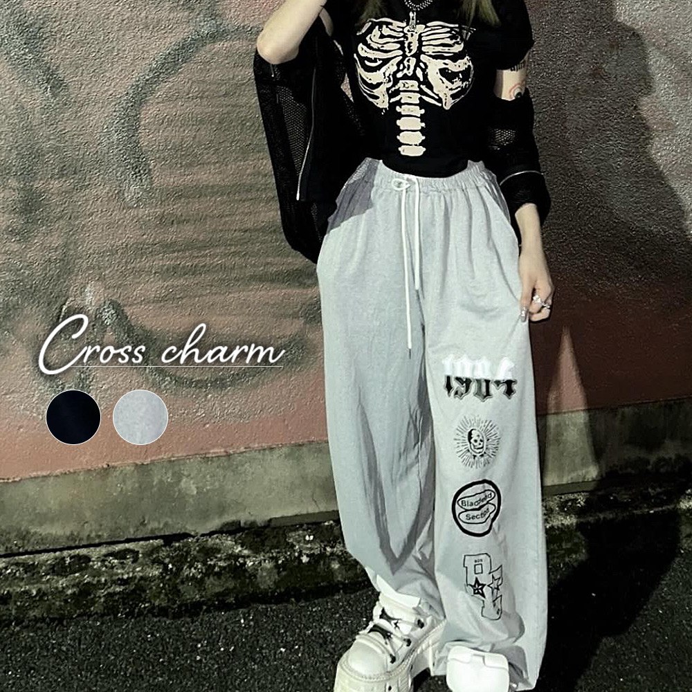 グラフィック ロゴ スカル ストリートデザイン ルーズ スウェット パンツ