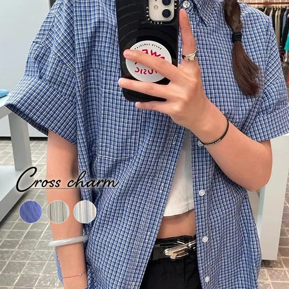 ストライプ ビッグシルエット 半袖 シャツ