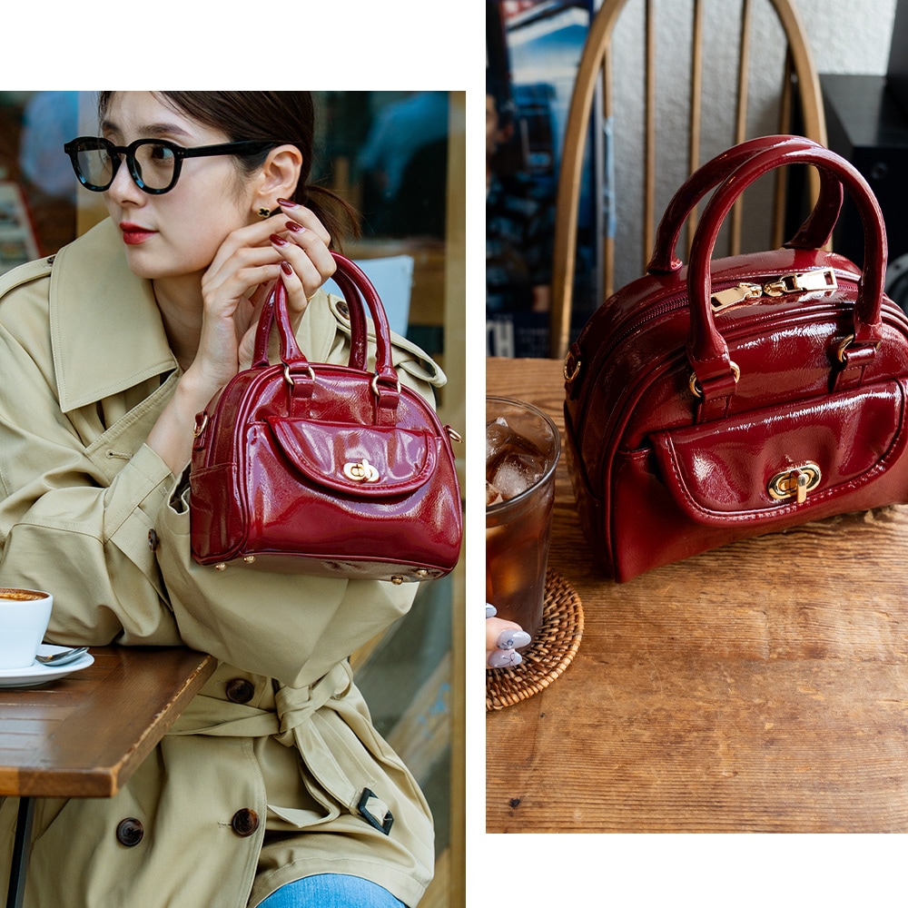 2025-2026AW新作【クーポンで30％OFF】DEVICE GAL エナメル ハンドバッグ ショルダーバッグ レディース エナメル 2way ハンドバッグ ミニバッグ 小さめ 軽量 斜めがけ おしゃれ かわいい 通勤 通学 旅行 人気 光沢 ポケット付き お出かけ 大人可愛い