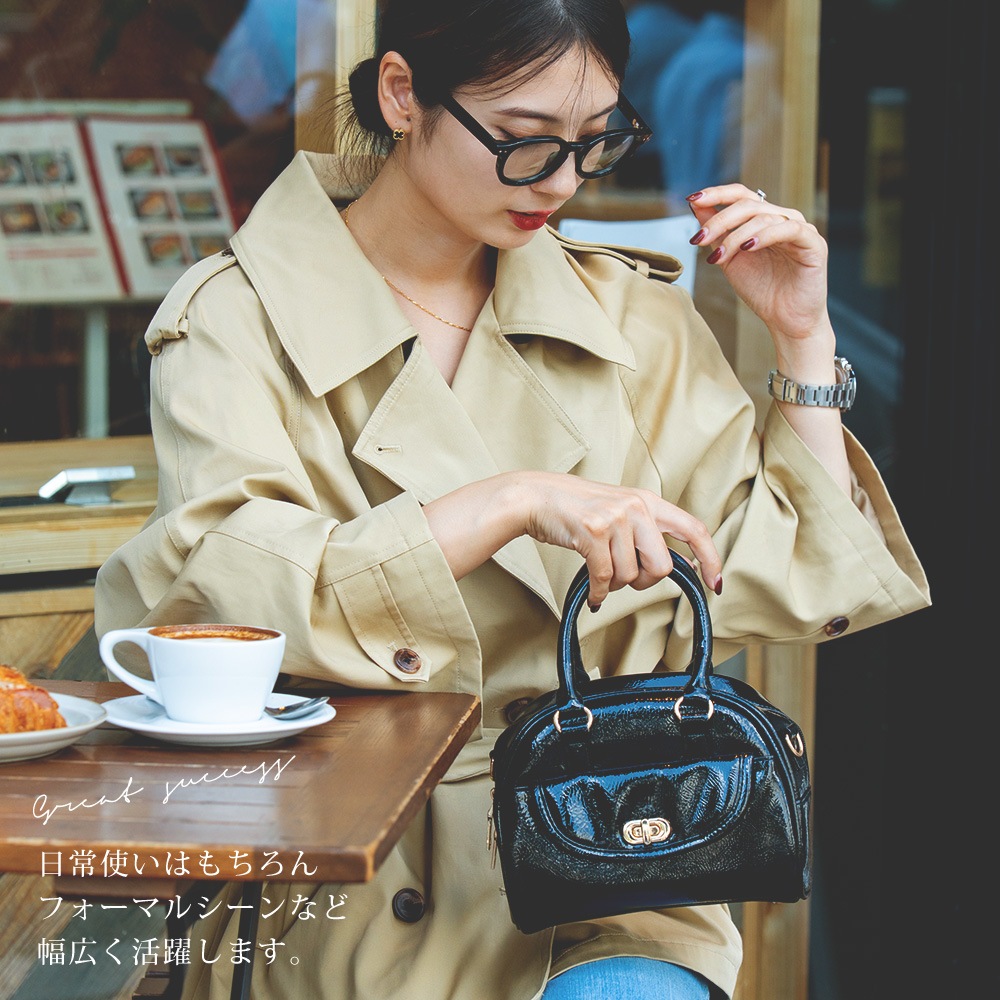 【クーポン利用で30％OFF】DEVICE GAL エナメル ハンドバッグ ショルダーバッグ レディース エナメル 2way ハンドバッグ ミニバッグ 小さめ 軽量 斜めがけ おしゃれ かわいい 通勤 通学 旅行 人気 光沢 ポケット付き お出かけ 大人可愛い