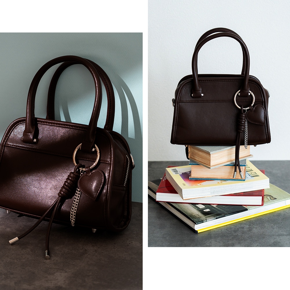 2025-2026AW新作【クーポンで30％OFF】DEVICE 3連チャーム付き ヴィンテージライク ミニボストン ハンドバッグ 2way フェイクレザー レディース 小さめ 軽量 おしゃれ かわいい 人気 通勤 通学 旅行 お出かけ 3連チャーム付き トートバッグ 2wayバッグ ブランド