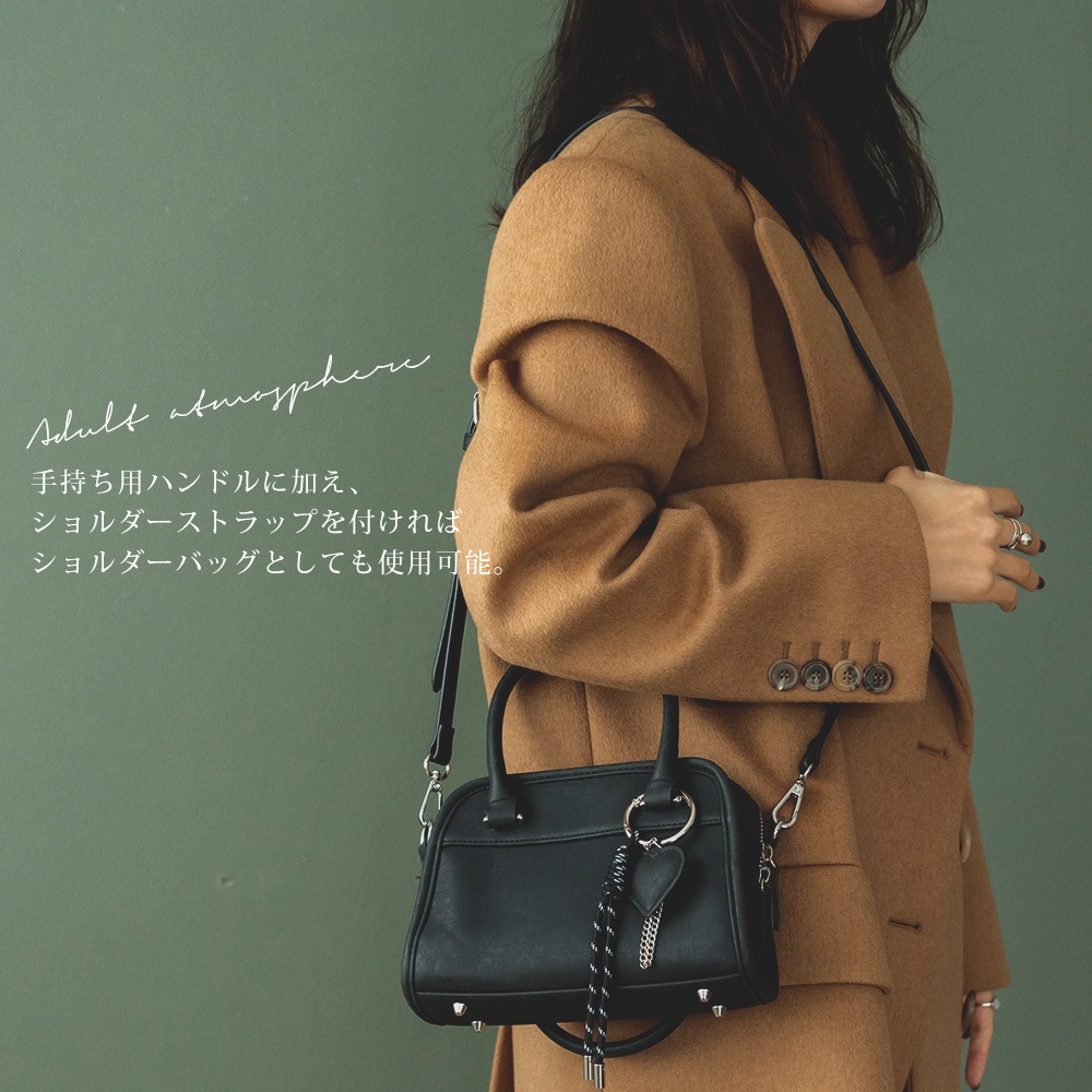 【クーポン利用で30％OFF】DEVICE 3連チャーム付き ヴィンテージライク ミニボストン ハンドバッグ 2way フェイクレザー レディース 小さめ 軽量 おしゃれ かわいい 人気 通勤 通学 旅行 お出かけ 3連チャーム付き トートバッグ 2wayバッグ ブランド