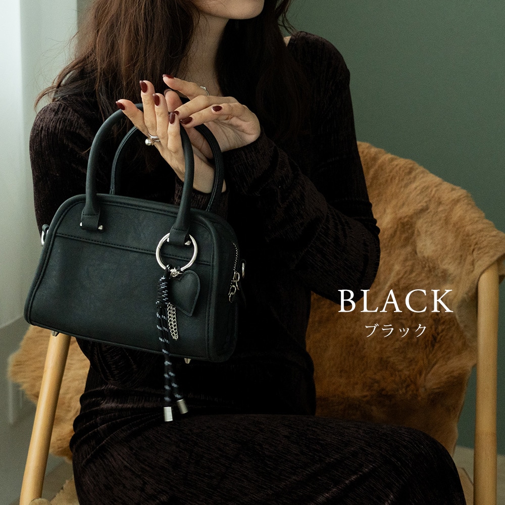 【クーポン利用で30％OFF】DEVICE 3連チャーム付き ヴィンテージライク ミニボストン ハンドバッグ 2way フェイクレザー レディース 小さめ 軽量 おしゃれ かわいい 人気 通勤 通学 旅行 お出かけ 3連チャーム付き トートバッグ 2wayバッグ ブランド