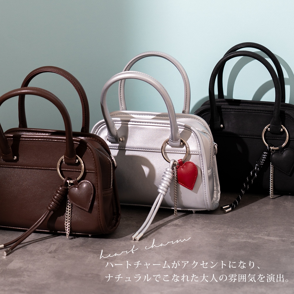 2025-2026AW新作【クーポンで30％OFF】DEVICE 3連チャーム付き ヴィンテージライク ミニボストン ハンドバッグ 2way フェイクレザー レディース 小さめ 軽量 おしゃれ かわいい 人気 通勤 通学 旅行 お出かけ 3連チャーム付き トートバッグ 2wayバッグ ブランド